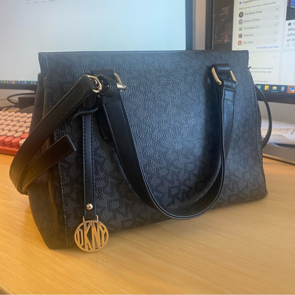 DKNY Crossbody/Satchel Bag - Black Monogram - free new silk scarf included